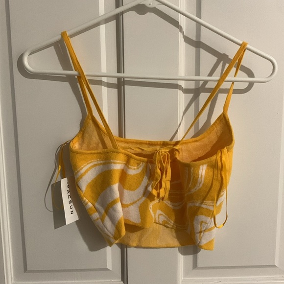 PacSun Basic Back Tie Tank Top marbled yellow white spaghetti strap size xs - Picture 8 of 9